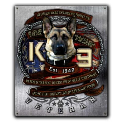 K9 Veteran Police Sheriff Law Enforcement Custom 12 x 15 Inch Vintage Sign