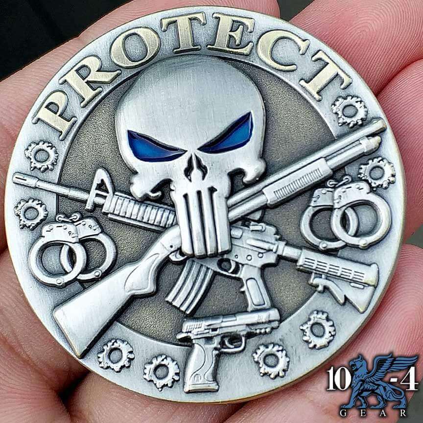Protect And Serve Police Custom Engraved Challenge Coin