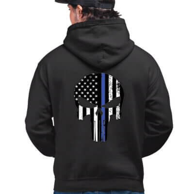 Punisher Skull Thin Blue Line US Flag Law Enforcement Police Custom Hoodie