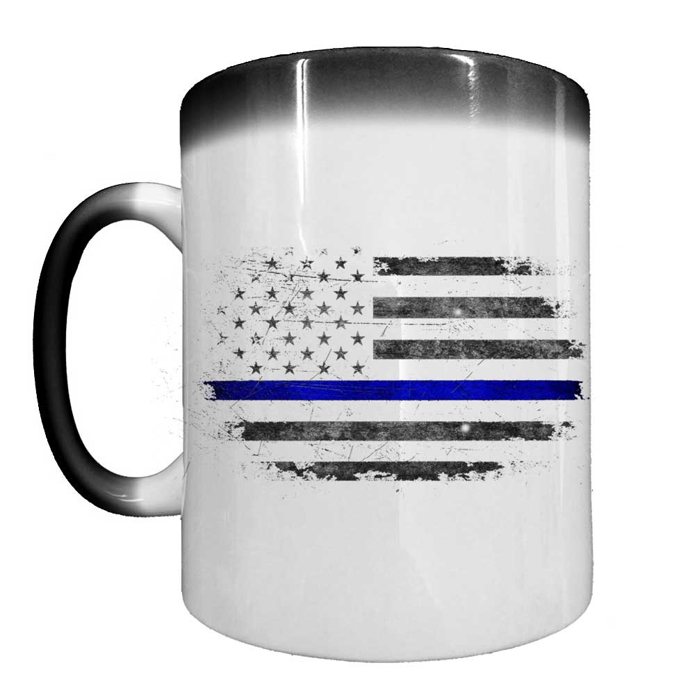 Thin Blue Line US Flag Police Law Enforcement Heat Activated Coffee Mug