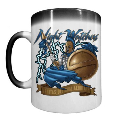Night Watchers Spartan Warrior Thin Blue Line Police Law Enforcement Heat Activated 15 oz Ceramic Custom Coffee Mug