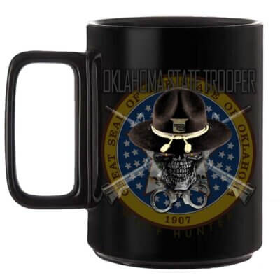 Oklahoma State Trooper Wolf Hunter Law Enforcement Black or White 15 oz Custom Coffee Mug