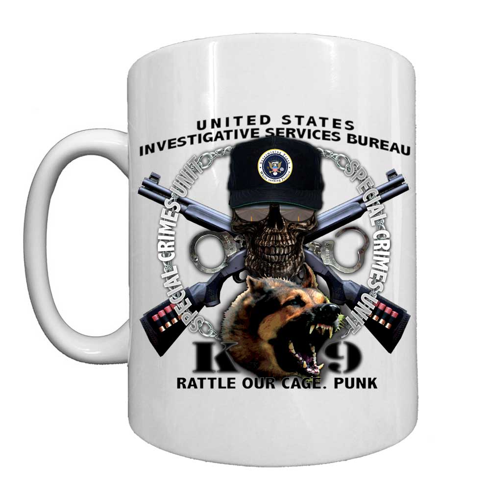 US Investigative Services Bureau K9 Law Enforcement Black or White 15 oz Custom Coffee Mug
