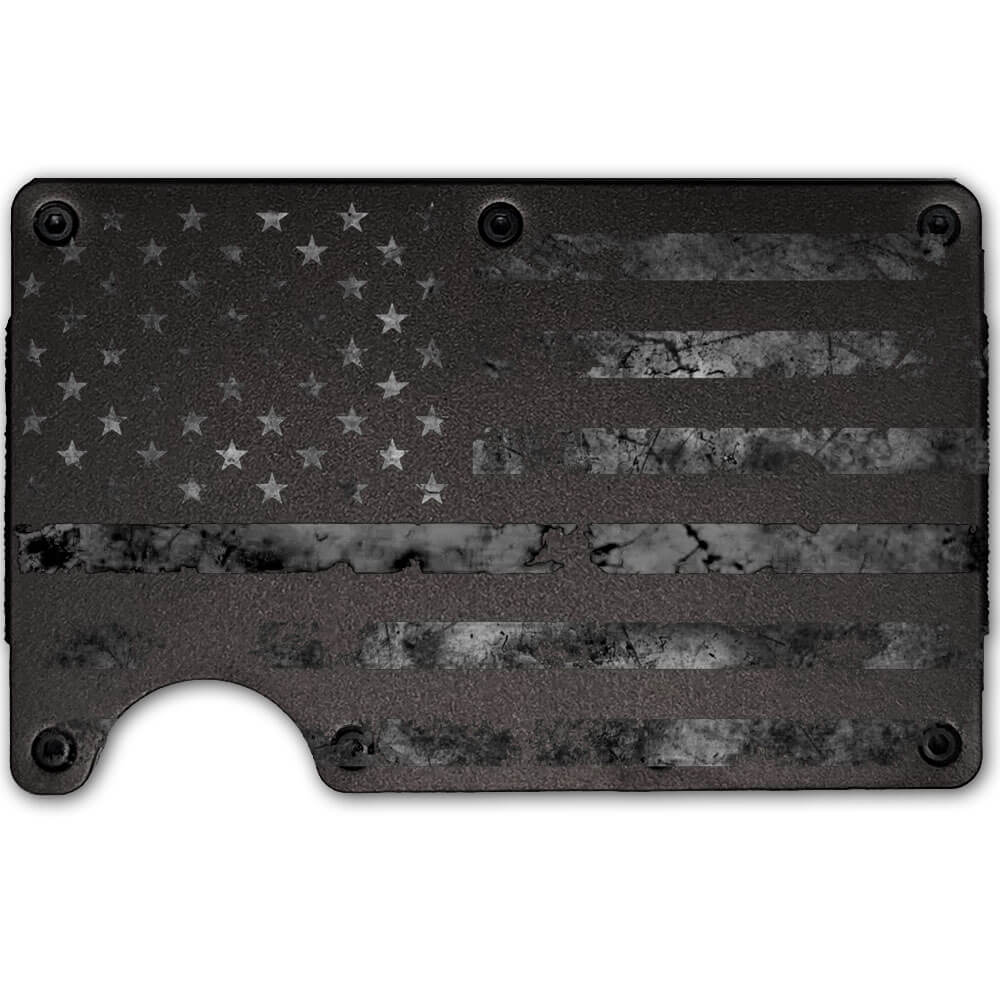 US Flag Weathered Custom Engraved Metal-Plate Cardholder Police Men's Wallet