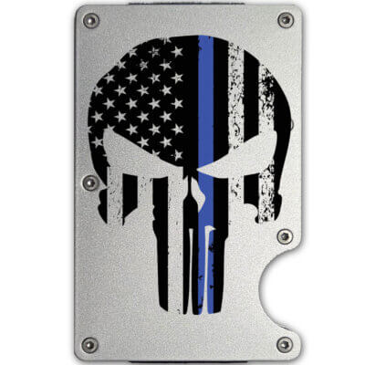 Punisher Skull Thin Blue Line US Flag Metal-Plate Cardholder Police Men’s Wallet
