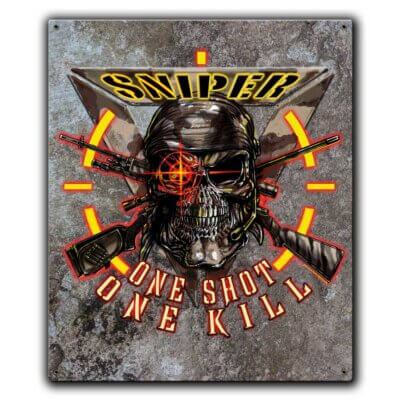 Sniper One Shot One Kill Hot Shot Police Custom 12 x 15 Inch Vintage Sign
