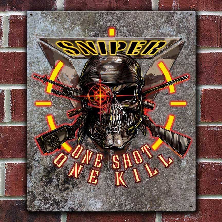 Sniper One Shot One Kill Hot Shot Police Custom 12 x 15 Inch Vintage Sign